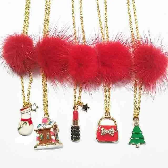 Heart Me Red Fur Pom Necklaces Light Lace Dress