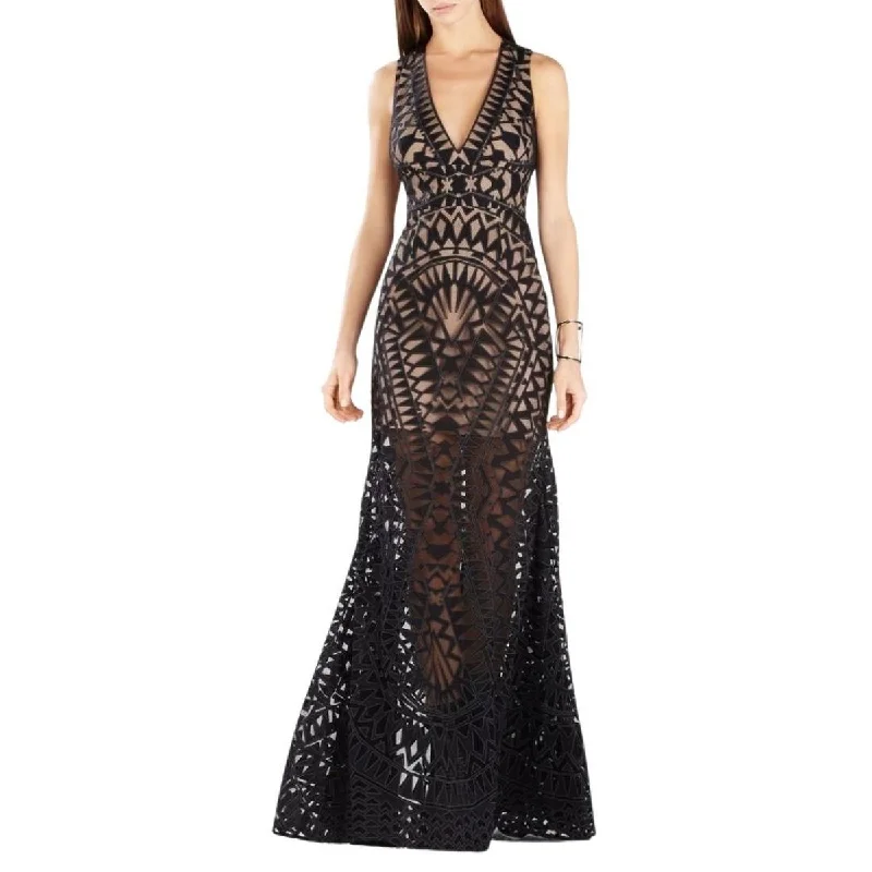 Maranda Burnout Lace Maxi Dress Gown Lace Skater Dress