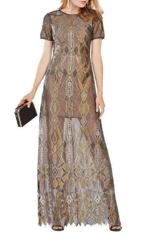 Taliah Metallic Geometric Lace Gown Lace Dress Chic