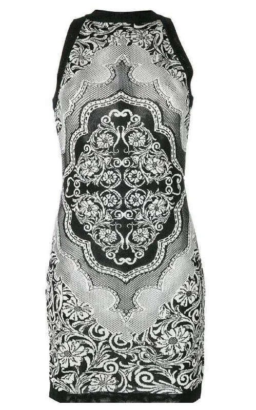 Jacquard Lace Print Mini Dress Long Sleeve Lace Dress