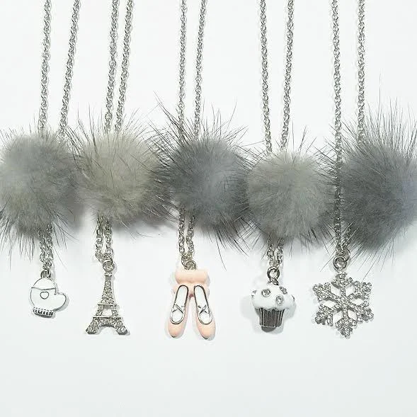 Heart Me Grey Fur Pom Necklaces Lace Gown Style