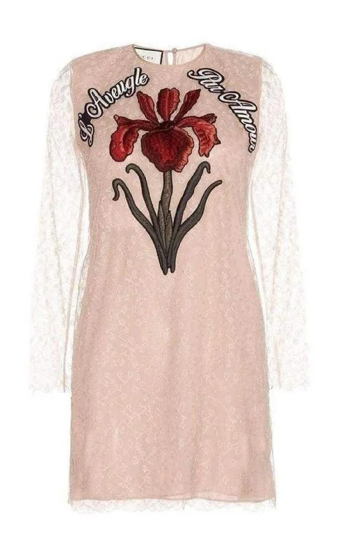 Nude Lace Embroidered Dress Lace Maxi Dress