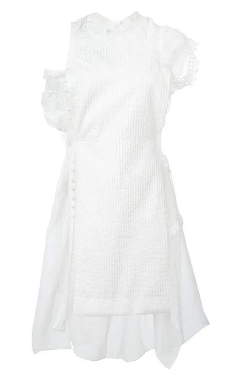 Lace Trim White Seersucker Dress Lace Dress Glam