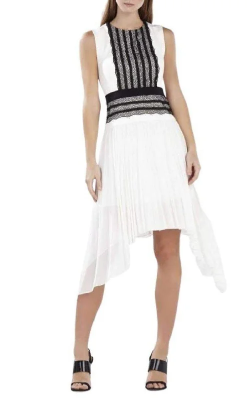 Sleeveless Pleated-Skirt Lace-Trim Dress Lace Dress Casual