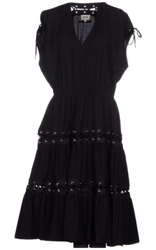 Lace Up Panel Black Cotton Dress Lace Wedding Gown