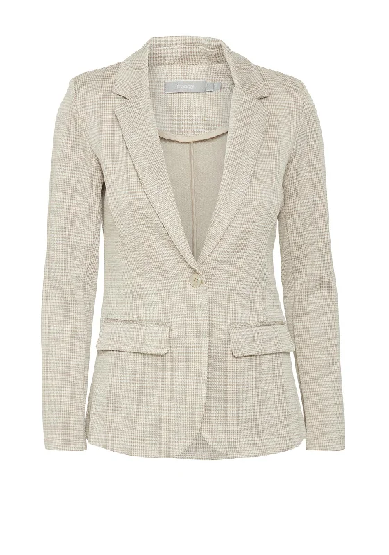 Fransa Blenda Single Breasted Check Blazer, Sand Women's elegant jackets