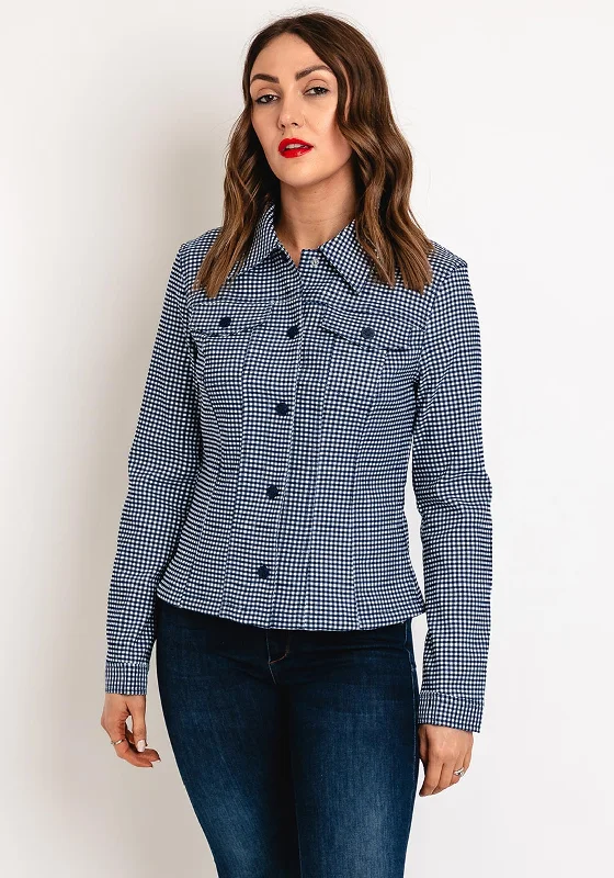 Guess Lilia Gingham Short Woven Jacket. Navy Women's party jackets