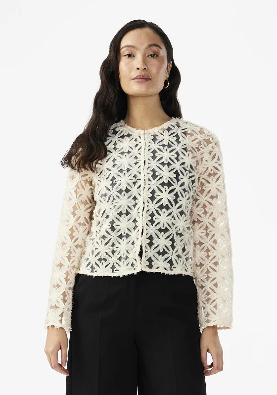 Y.A.S Hera Fabric Flower Mesh Top, Birch Women's business casual jackets