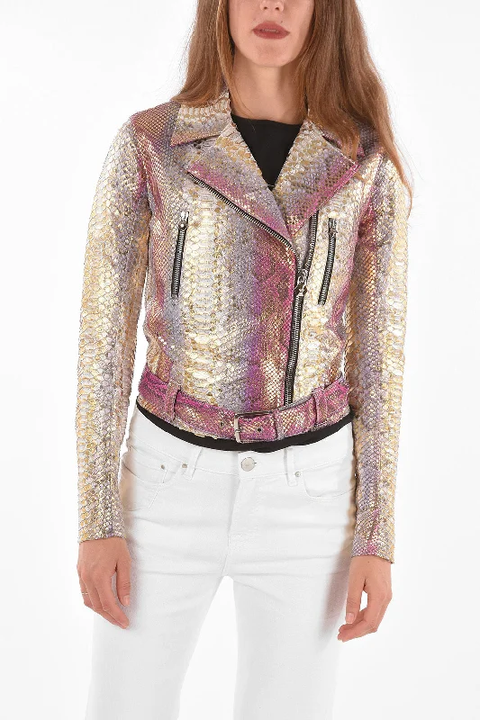 Philipp Plein COUTURE Python Leather PINK MOOD Biker Jacket Women's casual jackets