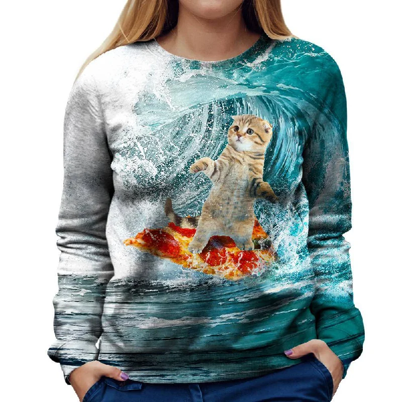 Surfing Kitty Womens Sweatshirt Cozy Winter Sweatshirt