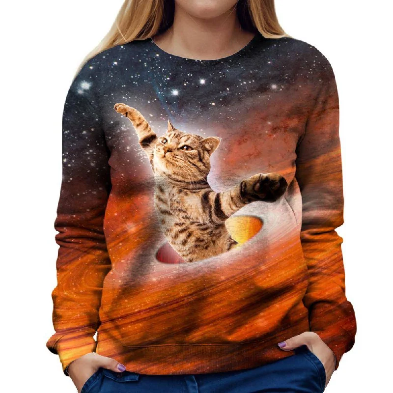 Galactic Cat Womens Sweatshirt Cozy Zip Hoodie