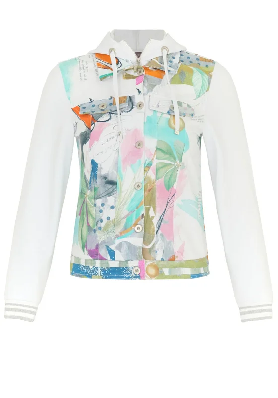 Dolcezza Two in One Pastel Print Hooded Jacket, White Women's premium jackets