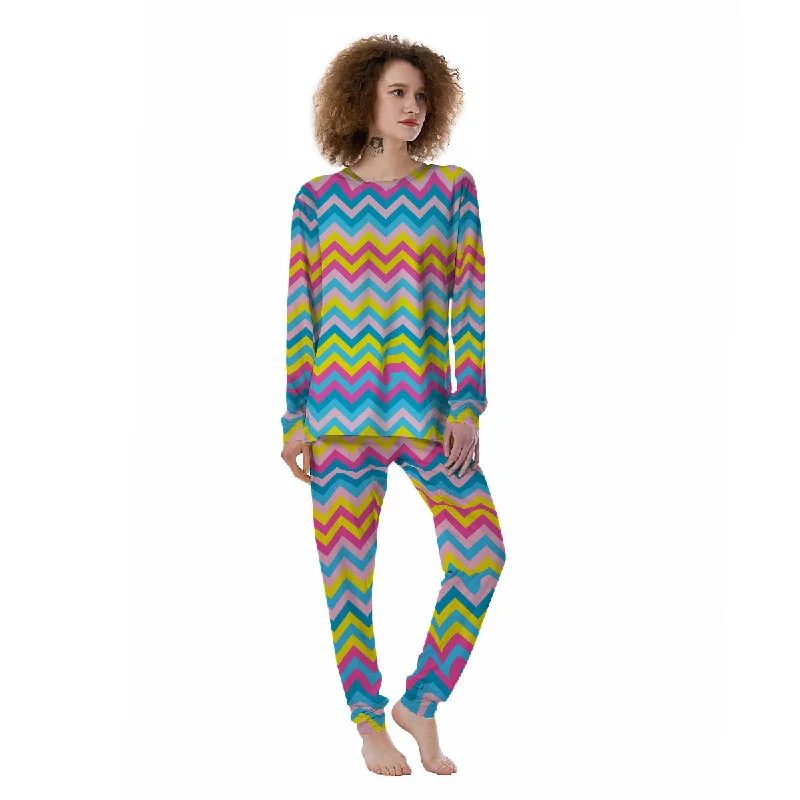 Chevron Rainbow Print Pattern Women's Pajamas Travel pajama sets