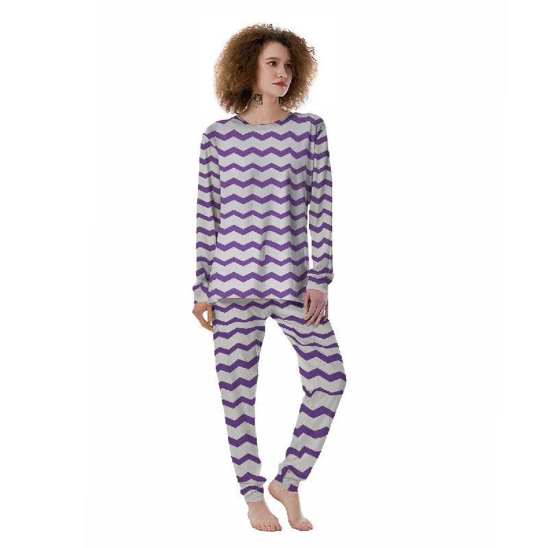 Chevron White And Purple Print Pattern Women's Pajamas Sleeveless pajama sets