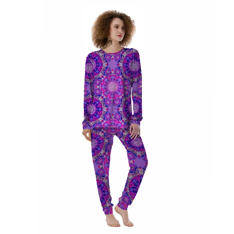 Circle Mandala Purple Print Women's Pajamas Plus size pajama sets