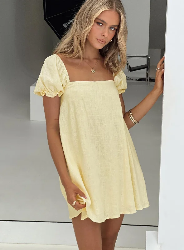 Beyond Linen Blend Mini Dress Yellow Club mini dresses