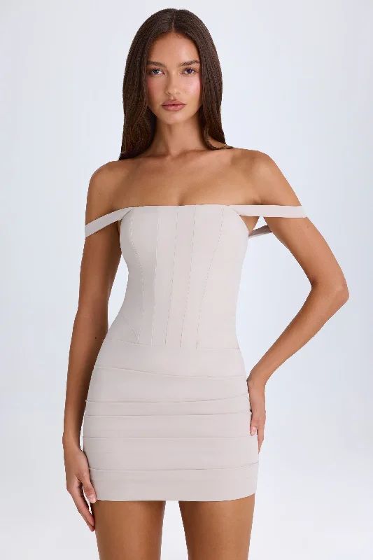 Off-Shoulder Corset Mini Dress in Taupe Elegant mini dresses