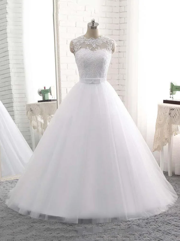 Elegant V-Neck Ball Gown Tulle Wedding Dresses Chic Bridal Gown