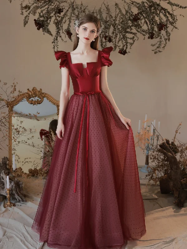 Maroon Princess Polka Dot Prom Dress Wedding Gown Set