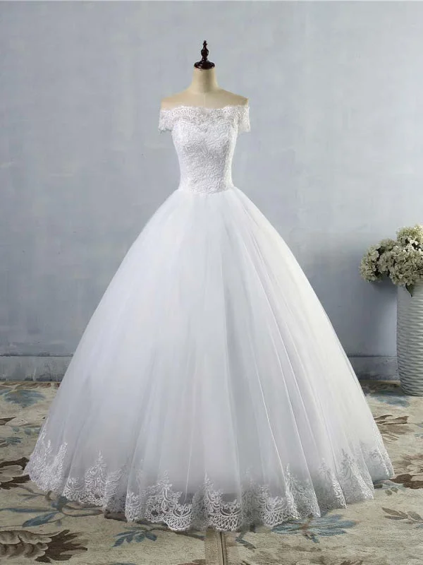 New Lace Off-The-ShouldeR Ball Gown Tulle Wedding Dresses Off-shoulder Bridal Dress