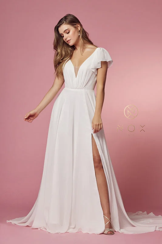 Nox Anabel R471: Enchanting Chiffon Gown for Formal Occasions Ruffle Wedding Gown