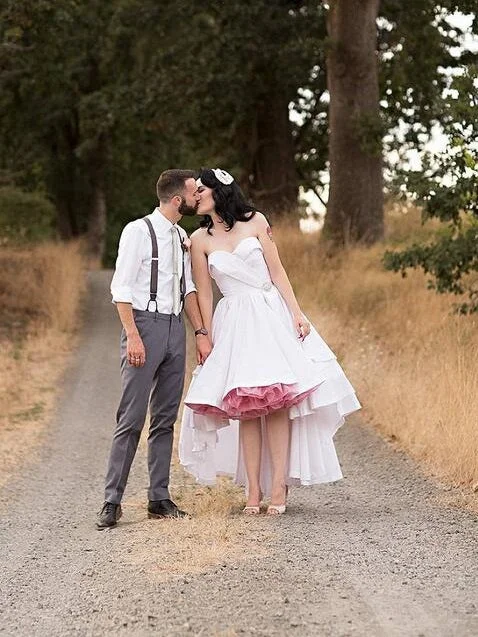 Rustic Country Sweetheart High Low Wedding Dress Crystal Wedding Dress