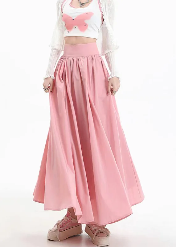 Boutique Pink High Waist Wrinkled Patchwork Cotton Skirts Summer Neutral tone unclassified skirts