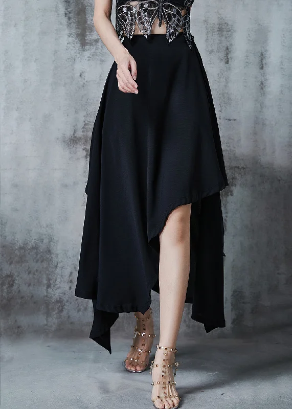 Casual Black Asymmetrical Silm Fit Chiffon Skirt Summer Low-rise unclassified skirts