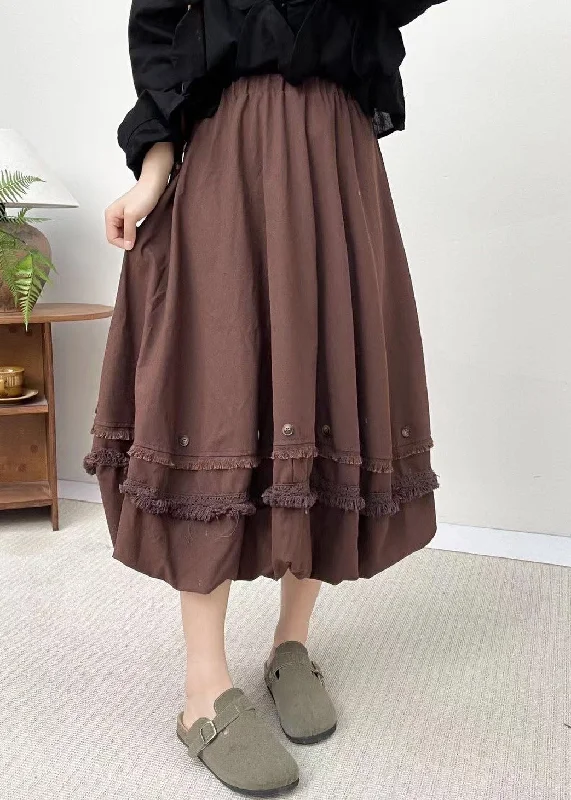 French Coffee Patchwork Elastic Waist Skirts Summer Y2K unclassified skirts