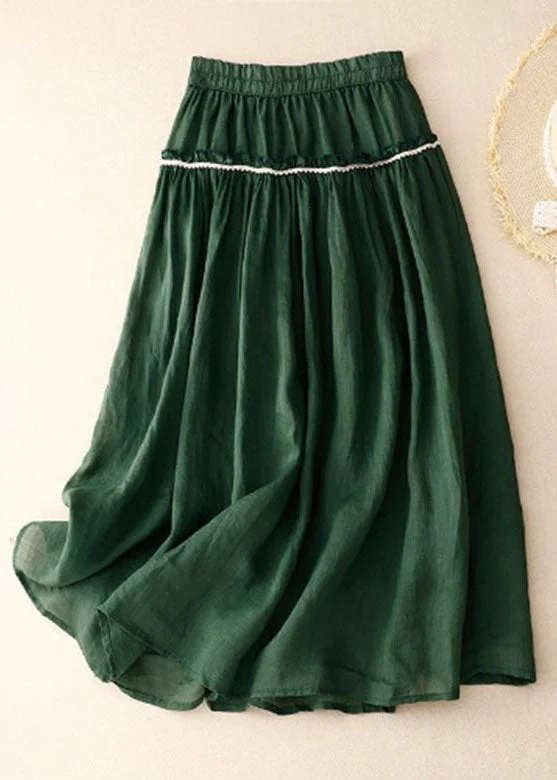 French Green Ruffled Patchwork Elastic Waist Pleated Skirts Slit unclassified skirts