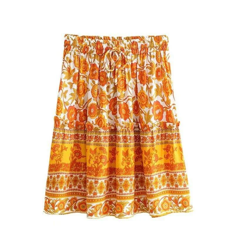 Orange Floral Print Summer Skirt Office unclassified skirts