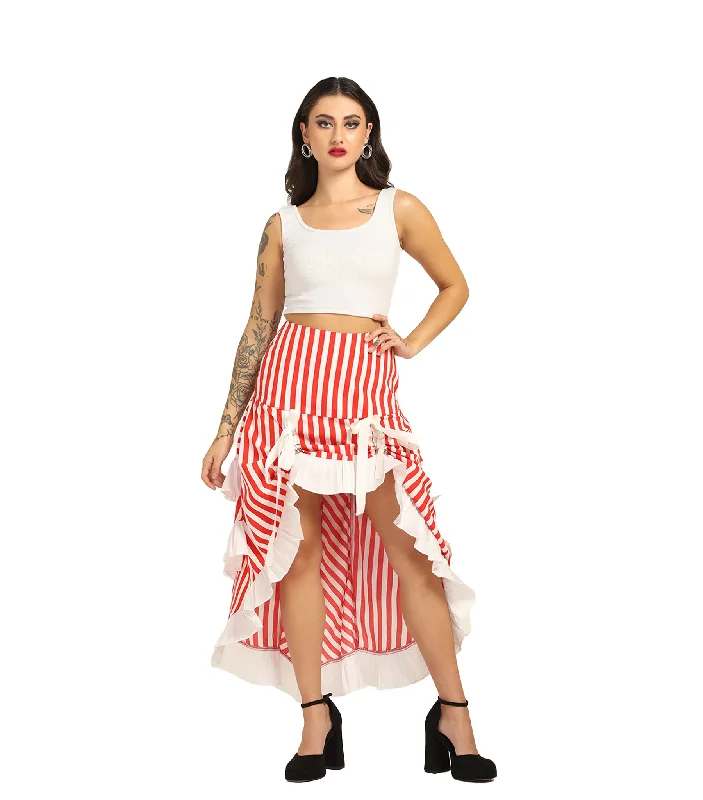 Red Stripe Adjustable High-Low Skirt Knitted unclassified skirts