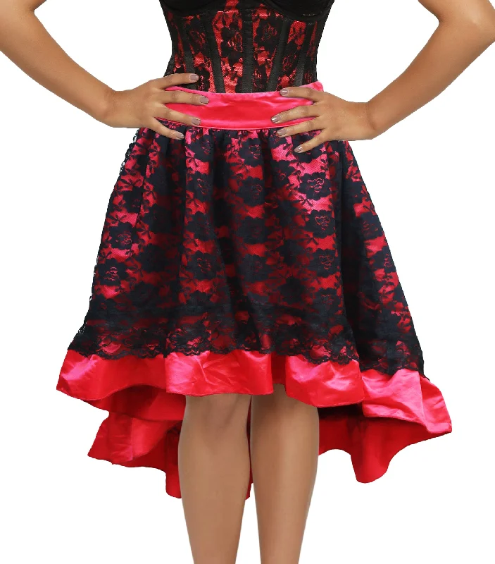 Shadow Veil Lace Overlay Red Satin Skirt Spring unclassified skirts