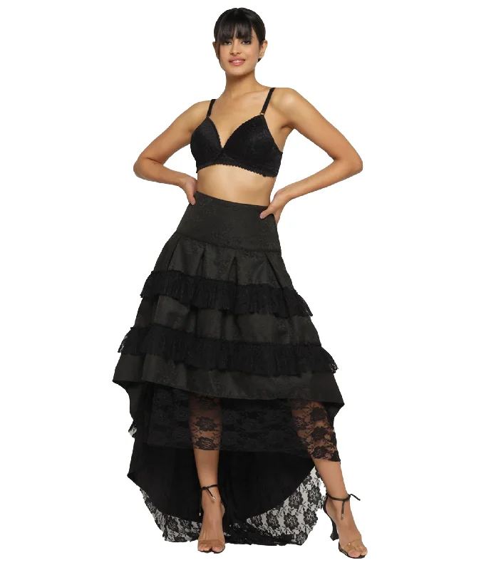 The Dark Romance High-Low Skirt with Black Brocade and Floral Net Festival unclassified skirts