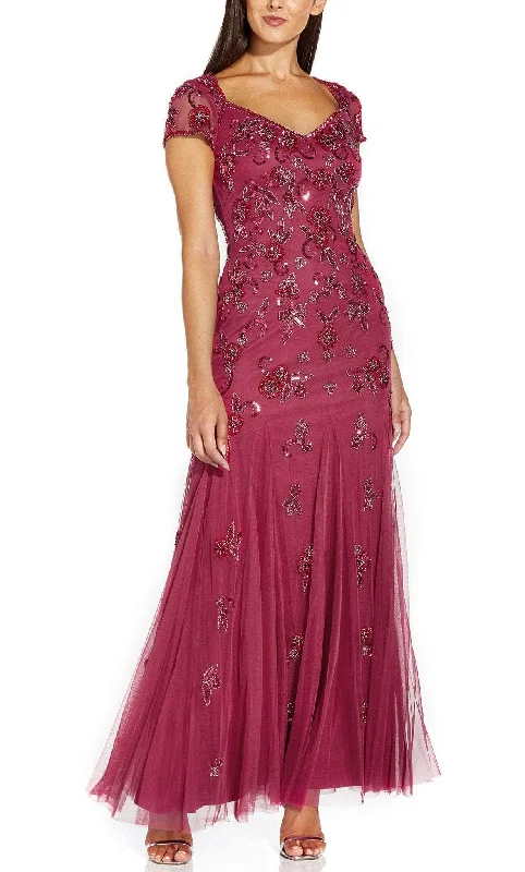 Adrianna Papell AP1E207786 - V Neck Sequin-Appliqued Evening Gown Vintage party dresses