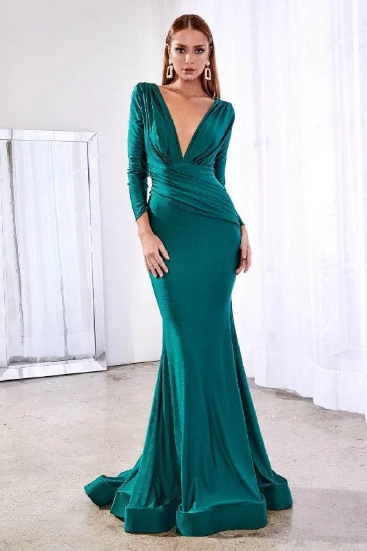 Ladivine CD0168 - Long Sleeve Draped Evening Dress Cheap party dresses