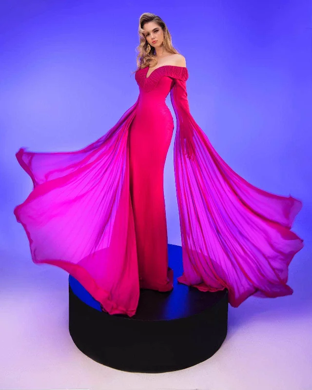 MNM Couture 2793 - Off Shoulder Split Cape Gown Preppy party dresses