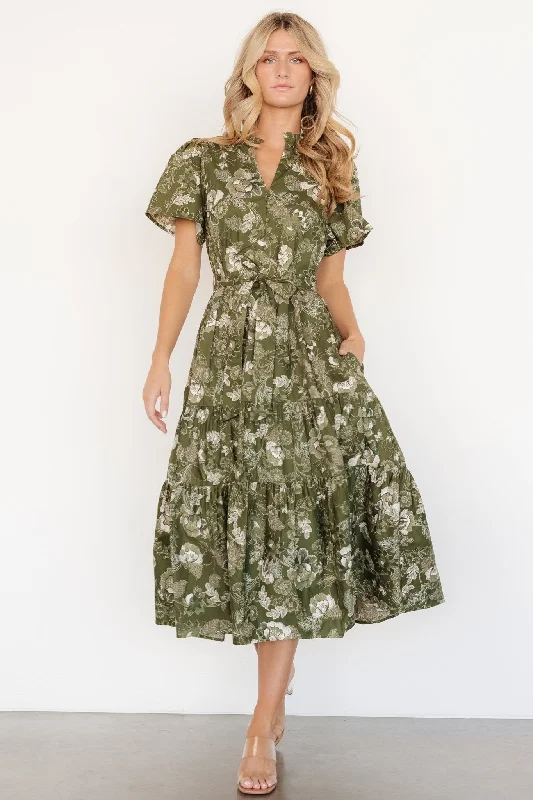 Adara Midi Dress | Olive Floral Beach midi dresses