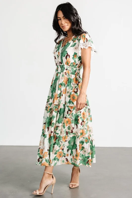 Aliyah Midi Dress | Green Floral Preppy midi dresses