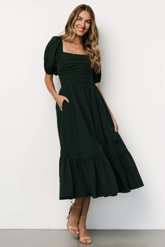 Andrea Pleated Midi Dress | Forest Green Best midi dresses for plus size