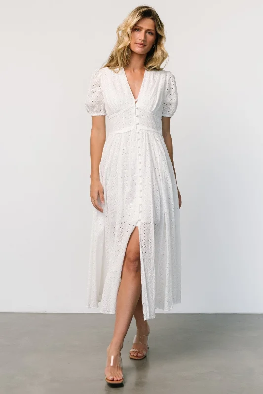 Esther Eyelet Midi Dress | Off White Velvet midi dresses