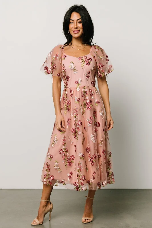 Gwyneth Tulle Midi Dress | Blush Floral Wrap midi dresses