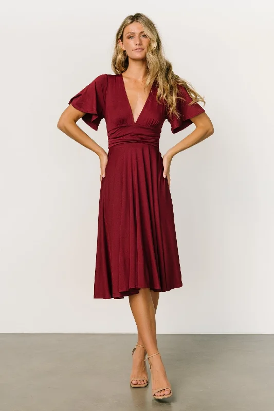 Janette Midi Dress | Wine Flowy midi dresses