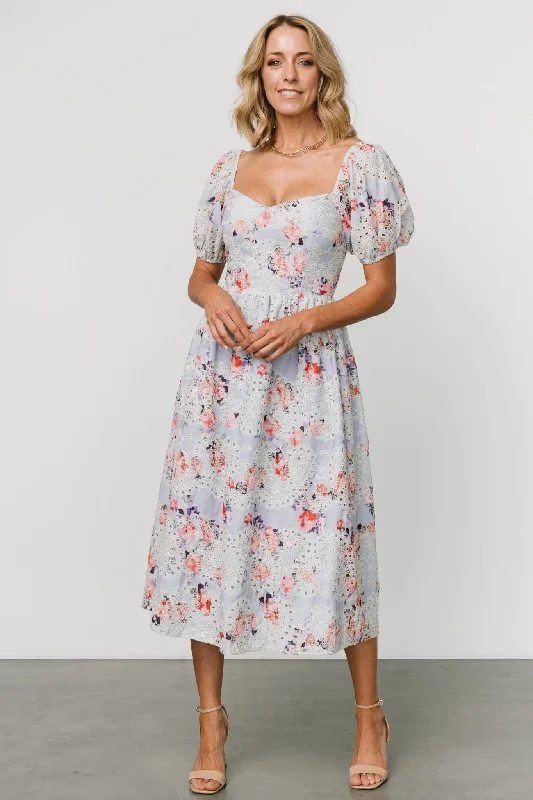 Leila Eyelet Midi Dress | Light Blue Floral Off-shoulder midi dresses