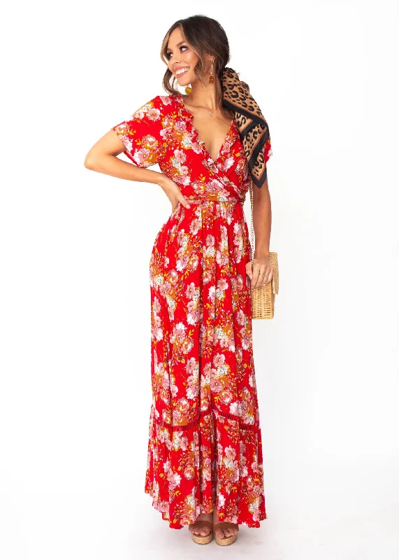 Mabel Tie Maxi Dress - Red Floral Strapless maxi dresses