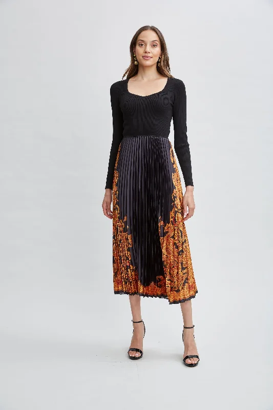 Paisley Pleated Midi Dress Office midi dresses