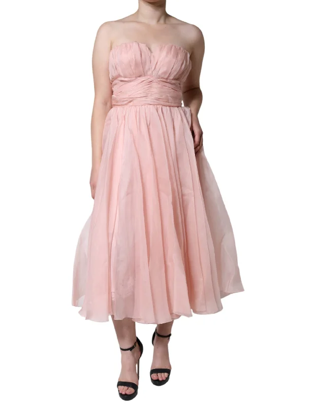 Pink Silk Strapless Maxi A-line Gown Dress Flattering maxi dresses for all body types