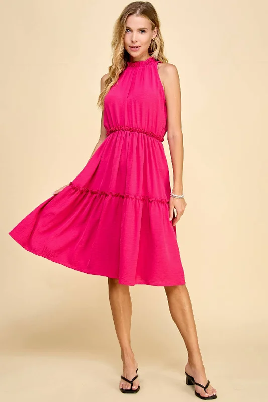 Sleeveless Midi Dress in Fuchsia Designer midi dresses