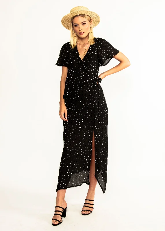 Sweet Flourish Wrap Maxi Dress - Black Vintage maxi dresses