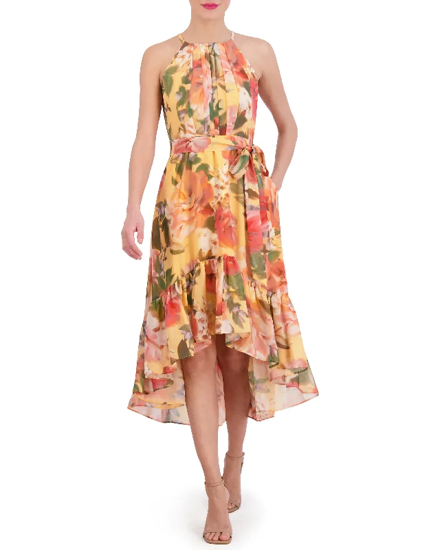 Petite Floral-Print High-Low Midi Dress Date night midi dresses